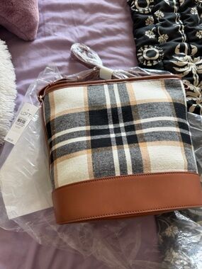 LOFT Plaid Crossbody in Cream, Black and Tan